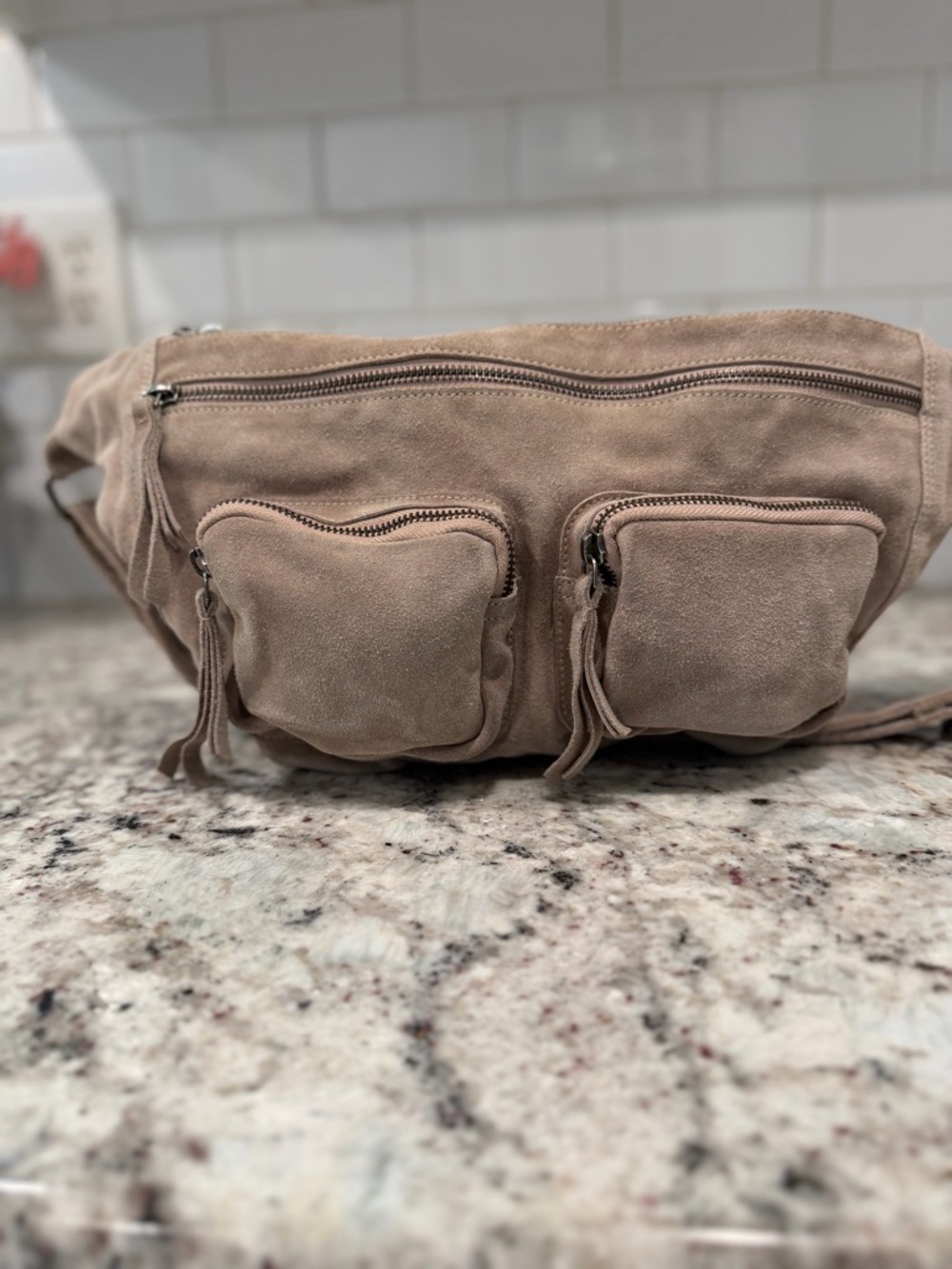 Free People Suede Waist Bag in Light Taupe